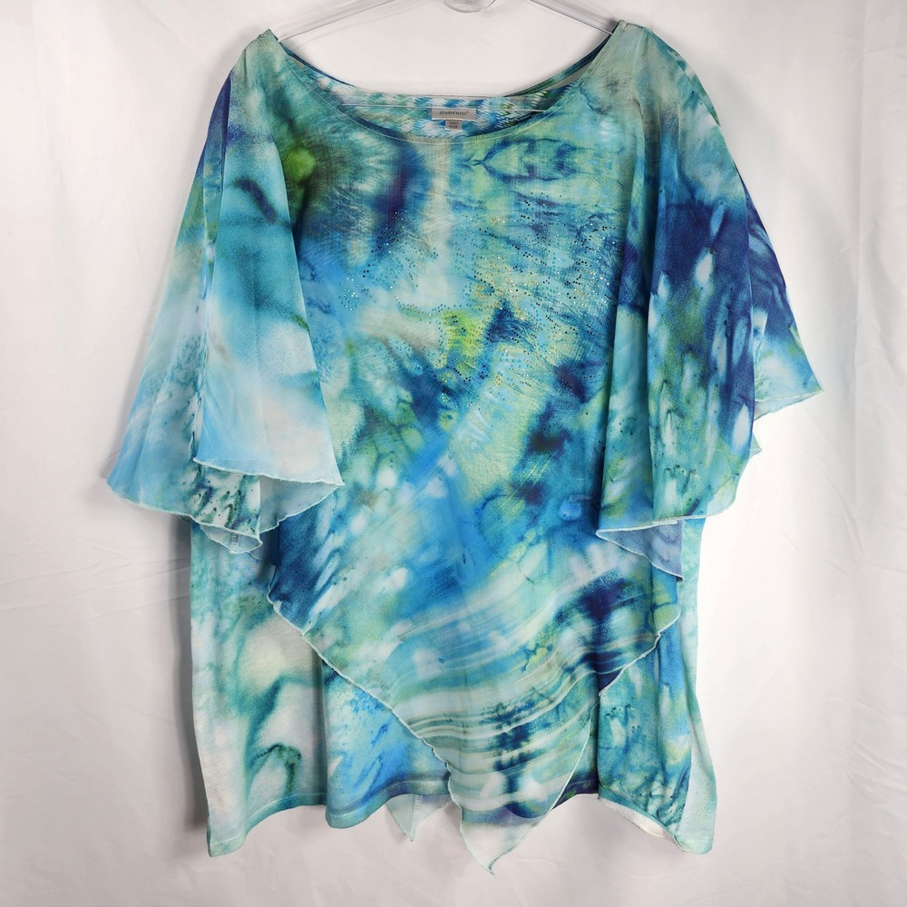Y2K Avenue Tank Sheer Overlay Twofer Top Womens Plus 26/28 Sparkle Cruise Resort